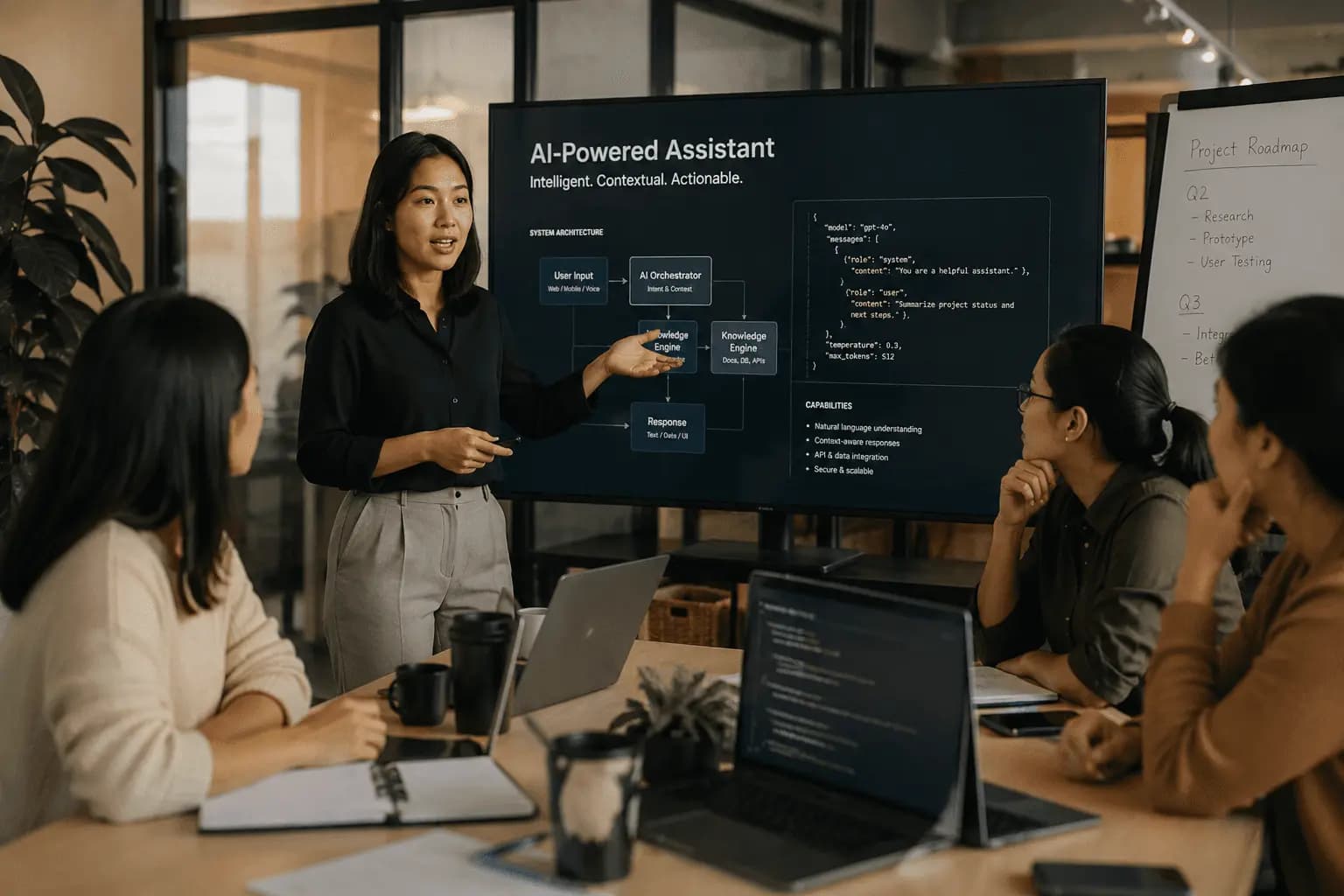 Team reviewing an AI assistant workflow