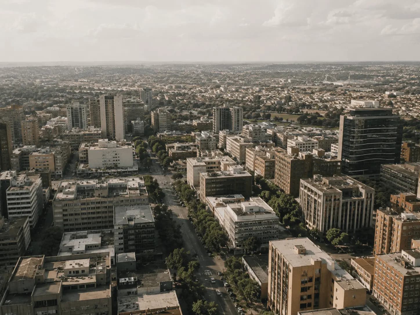 City skyline with government and office buildings