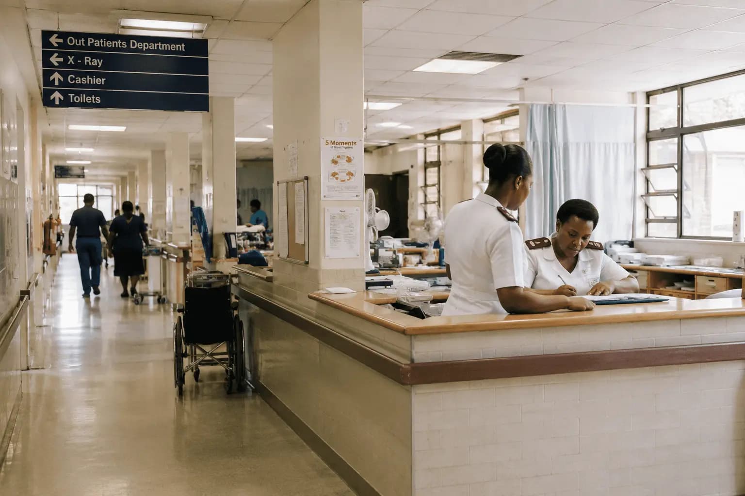 Hospital reception and corridor