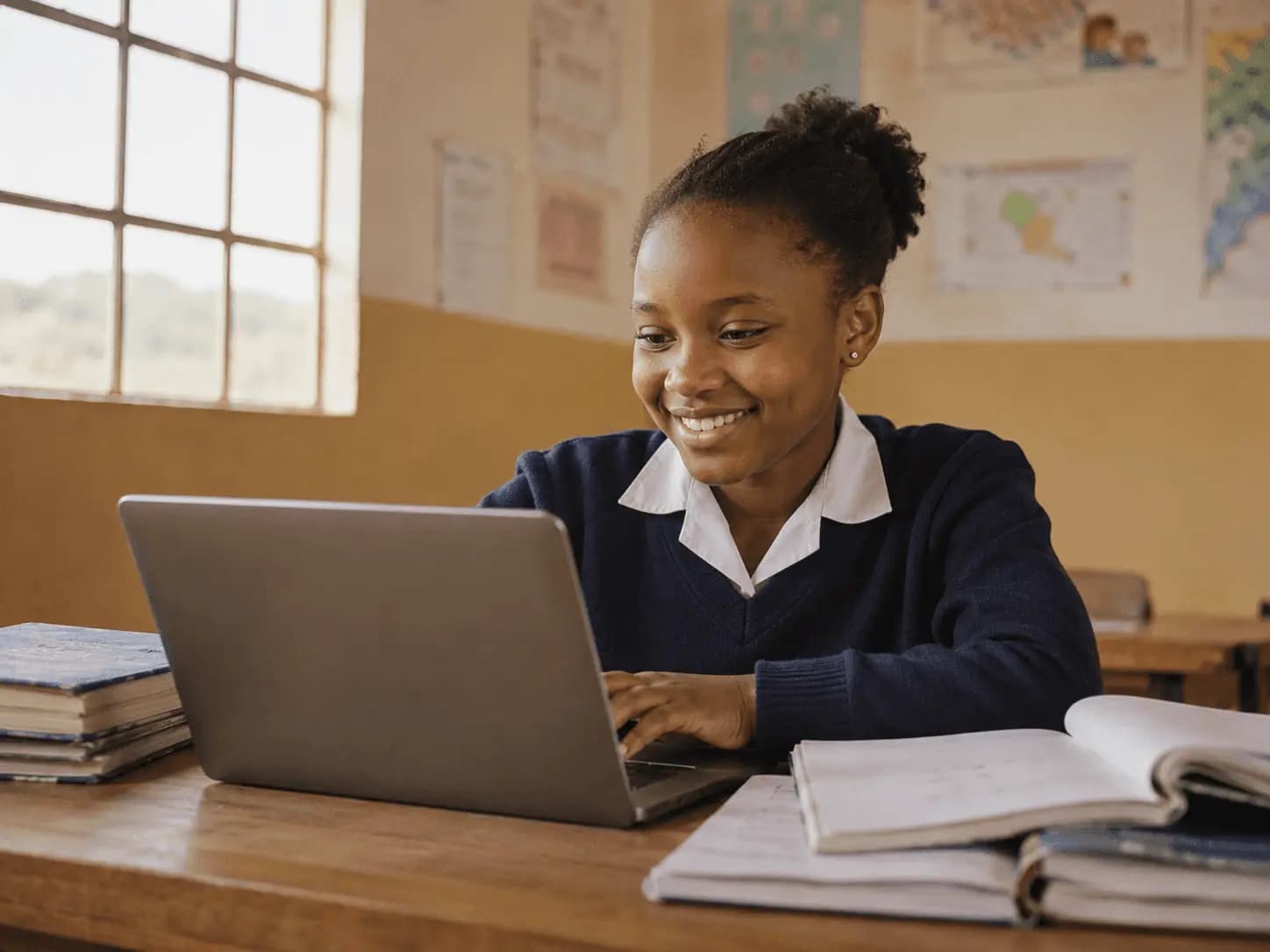 Learner using a laptop in a connected classroom